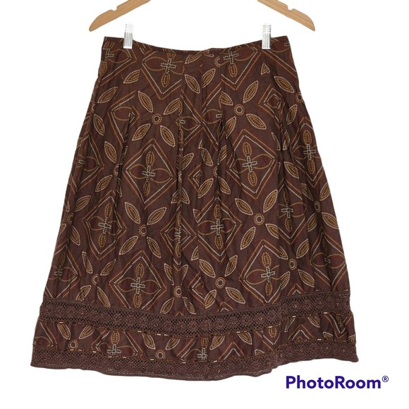 APT.9 A-line Skirt Bohemian Brown Boho Print Size 6 Small Beaded Hem Y2K Retro - Picture 1 of 9